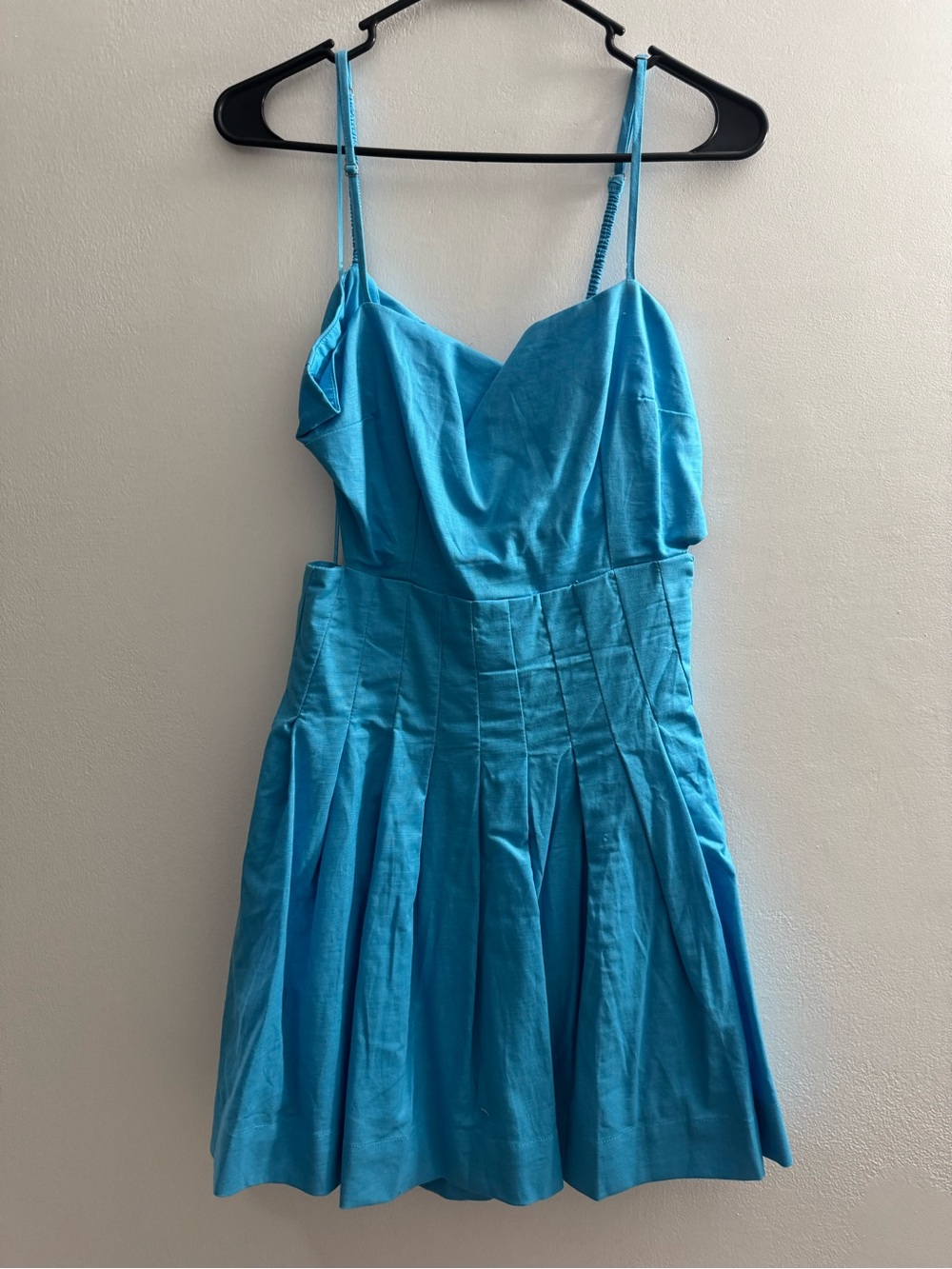 Teal-Blue Spaghetti Strap Pleated Mini Dress